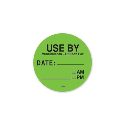 Daymark Green Use By Circle Label Roll, 1.5 inch -- 12 rolls per case.