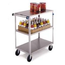 Lakeside Stainless Steel Medium Duty 3 Shelves Banquet Cart - 3 Shelf Edges Up and 1 Shelf Edge Down, 19 3/8 x 35 x 36 7/8 inch.