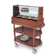 Lakeside Geneva Wood Veneer Spice Finish Square Double Shelf Dessert and Pastry Cart, 21 5/8 x 43 3/8 x 53 1/2 inch Overall Size.