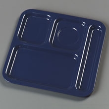 Dark Blue Durable Melamine 4 Compartment Right Hand Tray 10 x 9 3/4 inch -- 48 per case