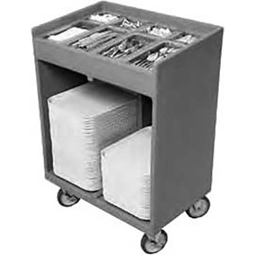 Cambro Coffee Beige Tray and Silverware Cart with Pan and Vinyl Cover, 32 3/8 x 21 1/4 x 45 1/2 inch.