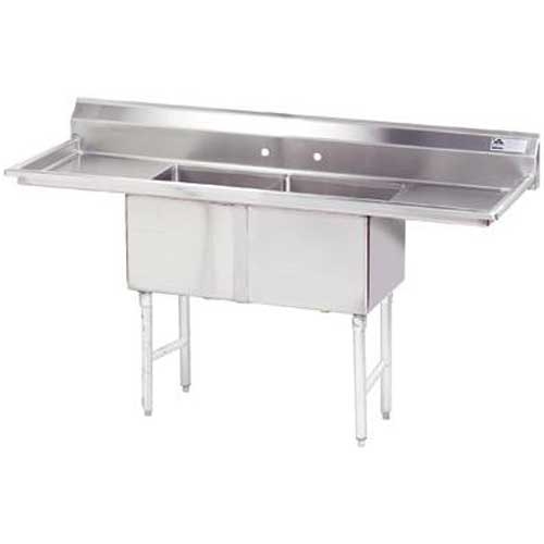 Stainless Steel Fabricated Economy Sink with 2 Compartment, Left & Right Drain Board.Overall Length 72 inch.