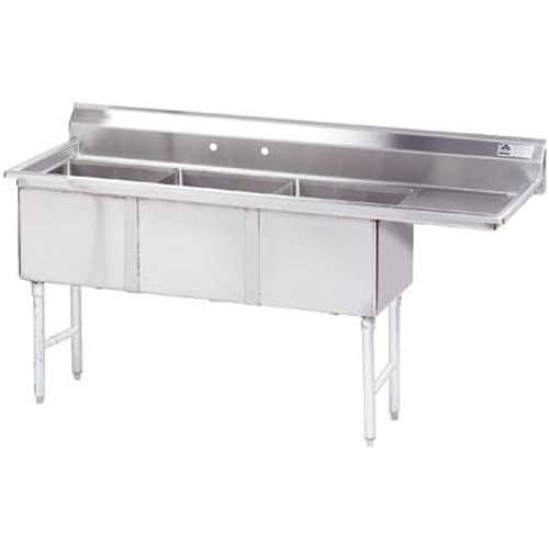 Stainless Steel Fabricated Economy Sink with 3 Compartment, Right Drain Board.Overall Length 75 inch.