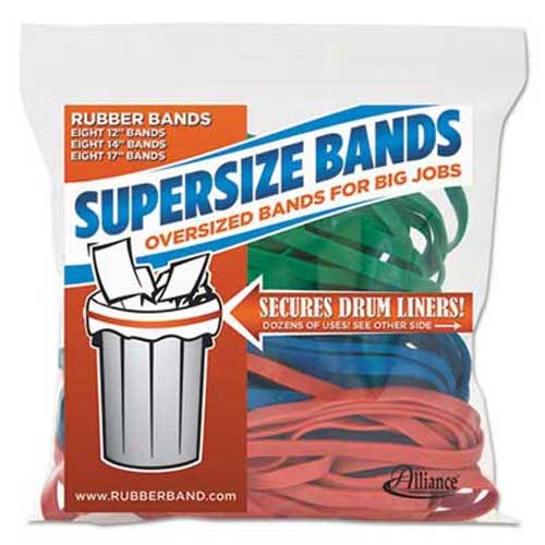 Alliance SuperSz. Rubber Bands, 12 inch Red, 14 inch Green, 17 inch Blue, 1/4 inchw, 24/Pack