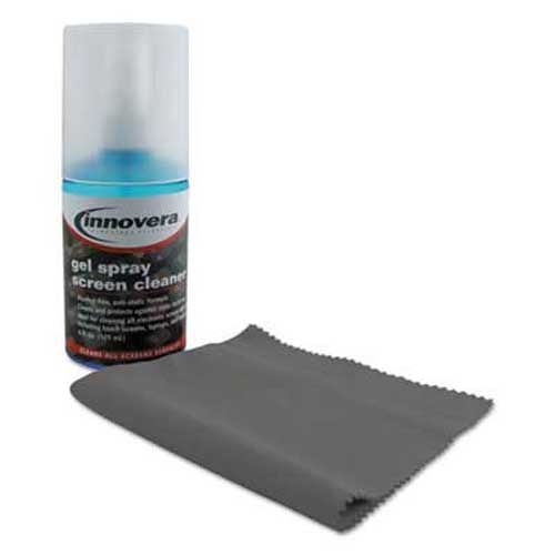 Innovera Anti-Static Gel Screen Cleaner, w/Gray Microfiber Cloth, 4oz Spray Bottle
