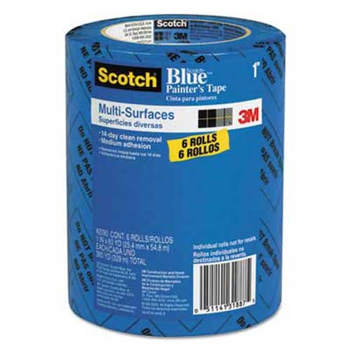 Scotch Painters Masking Tape, 1 inch x 60 yards, 3 inch Core, Blue, 6/Pack