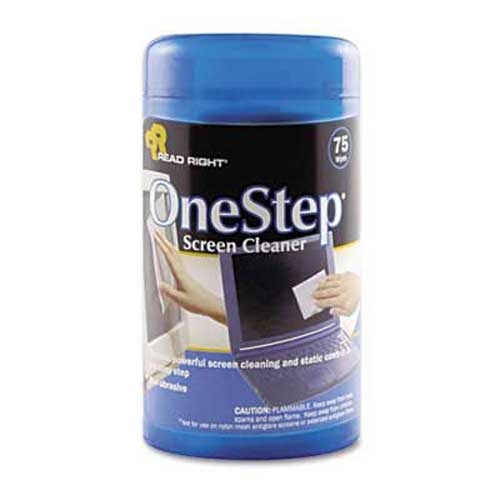 Read Right OneStep CRT Screen Cleaner Wet Wipes, Cloth, 5 1/4 x 5 3/4, 75/Tub