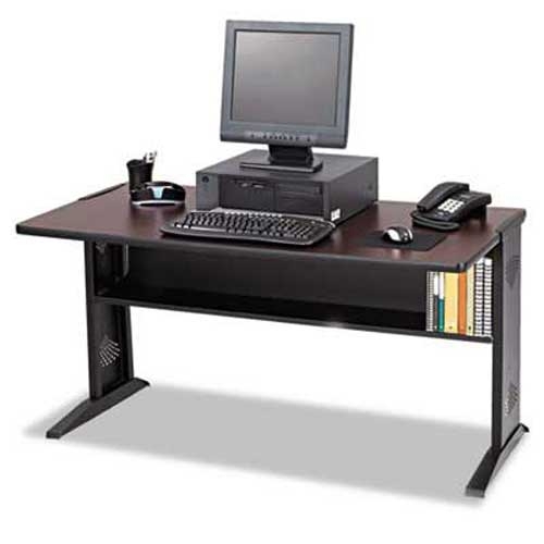 Safco Computer Desk W/ Reversible Top, 47-1/2w x 28d x 30h, Mahogany/Medium Oak/Black