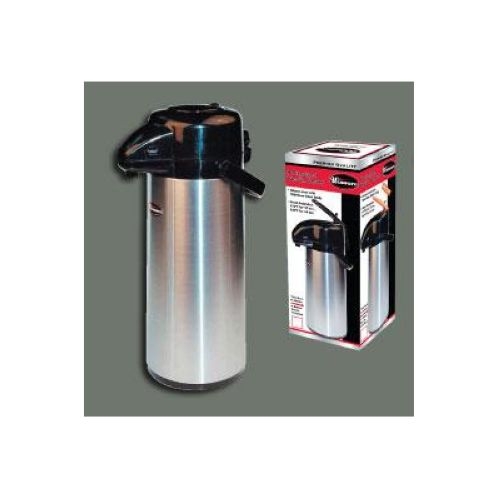 Winco Stainless Steel Body Glass Lined Push Button Airpot, 2.2 Liter.