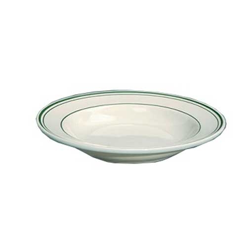 Yanco Green Band Ceramic American White Round Pasta Bowl, 30 Ounce -- 12 per case.