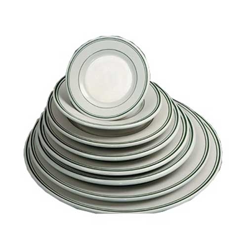 Yanco Green Band Ceramic American White Round Plate, 10 1/2 inch Diameter -- 12 per case.