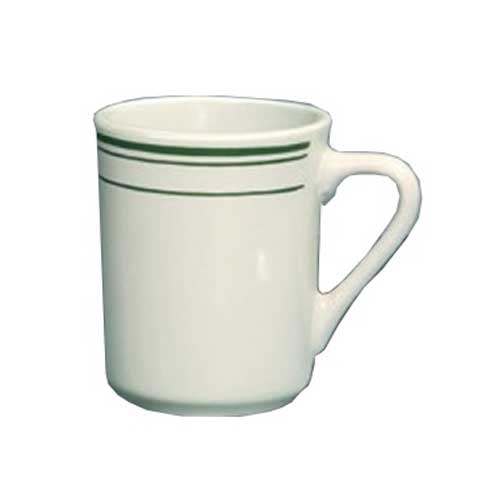Yanco Green Band Ceramic American White Round Mug, 7 Ounce -- 36 per case.