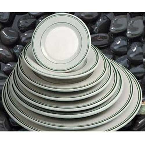 Yanco Green Band Ceramic American White Round Plate, 5 1/2 inch Diameter -- 36 per case.
