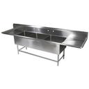 John Boos 16 Gauge Stainless Steel Three Bowl Sink with 36 inch Left and Right Drainboard, 165 1/4 x 29 1/2 inch.