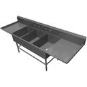 John Boos 16 Gauge Stainless Steel Three Bowl Bakery Sink with 24 inch Left and Right Drainboard, 111 1/4 x 33 1/2 inch.