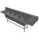John Boos 16 Gauge Stainless Steel Four Bowl Sink with 30 inch Left and Right Drainboard, 135 1/4 x 29 1/2 inch.