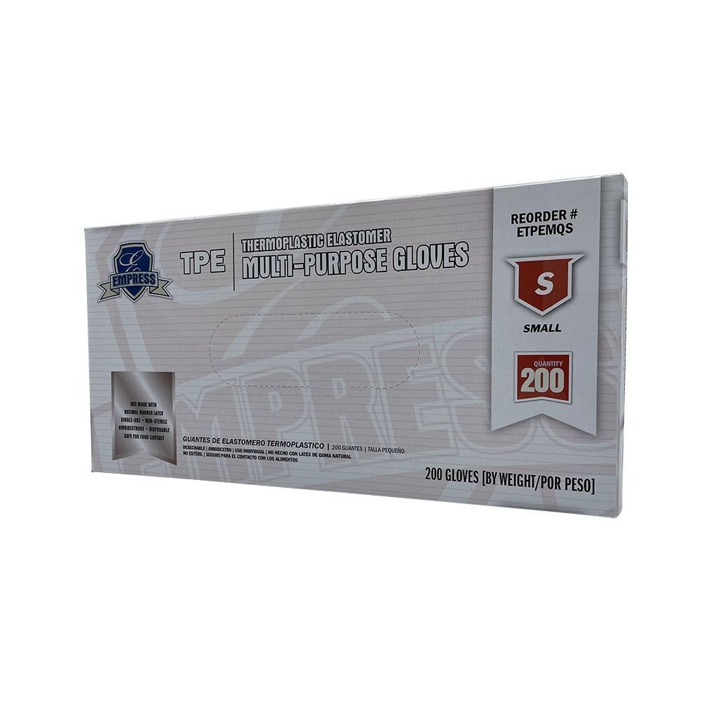 Empress Clear Small Thermoplastic Elastomer Gloves -- 2000 per case.