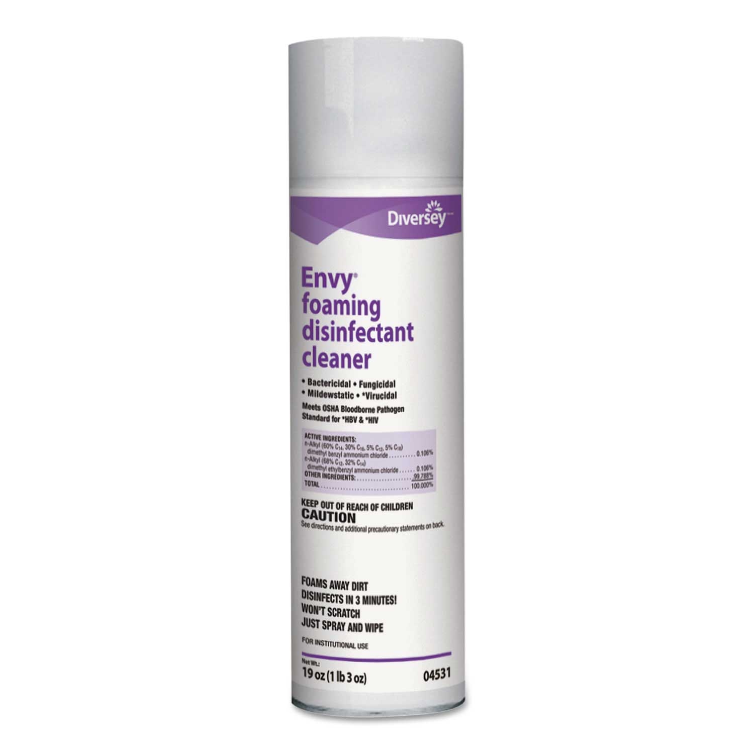 Diversey Envy Lavender Scent Foaming Disinfectant Cleaner, 19 Ounce Aerosol Can -- 12 per case