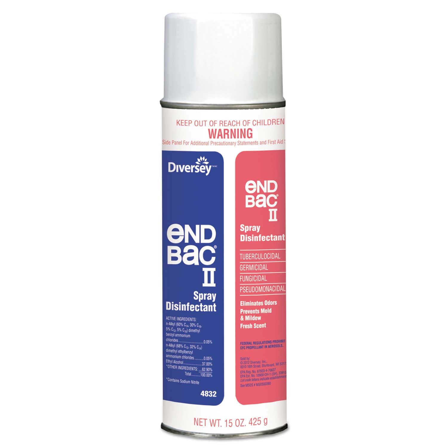 Diversey End Bac Ii Unscented Disinfectant Spray, 15 Ounce Aerosol -- 12 per case