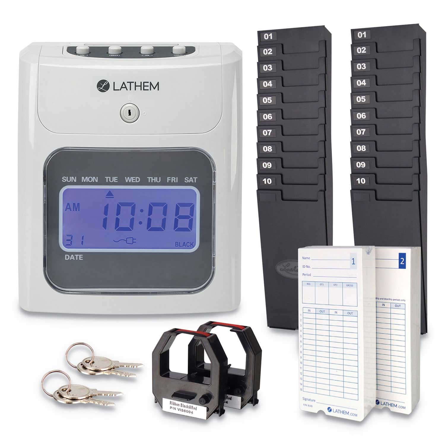 Lathem White 400E Top-Feed Time Clock Bundle Kit, 7.4 x 5 x 8.5 inch -- 1 kit