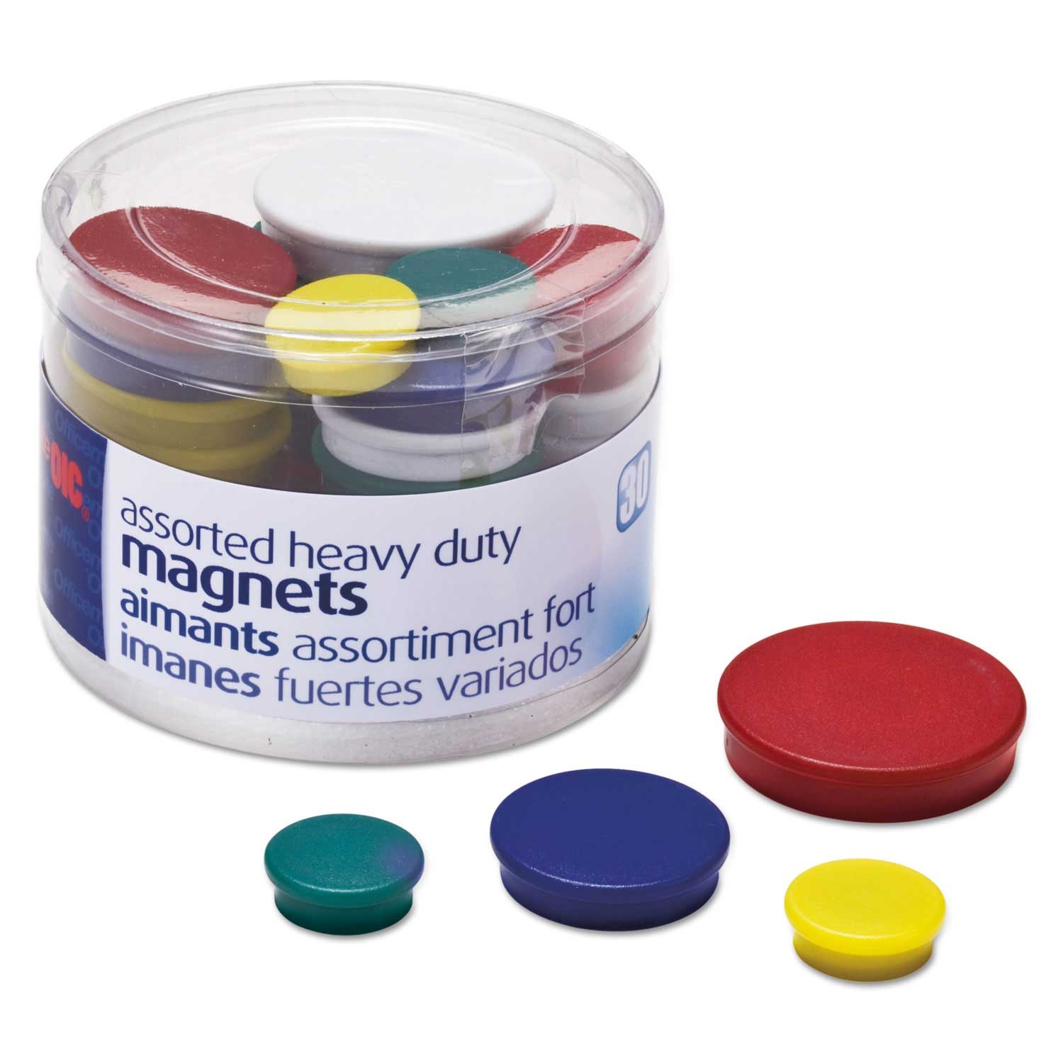 Officemate Plastic Assorted Sizes and Colors Circle Heavy-Duty Magnet - 30 per pack -- 1 pack per case