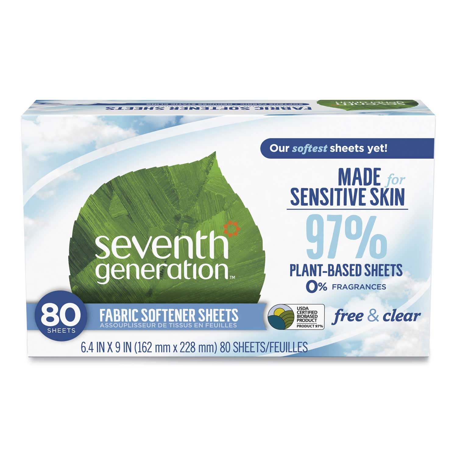 Seventh Generation Unscented Natural Fabric Softener Sheet - 80 sheets per box