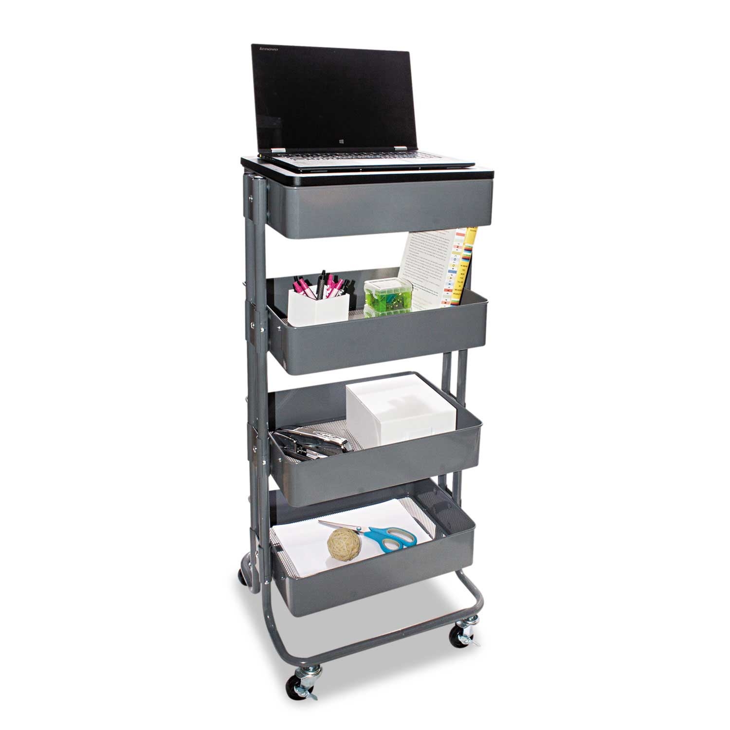 Vertiflex Gray Multi Use Storage Cart and Stand Up Workstation, 15.25 x 11.25 x 18.5 to 39 inch