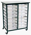 Luxor Gray Double Row Mobile Bin Storage Unit with Small Clear Bins, 30.75 x 20 x 37.5 inch Height
