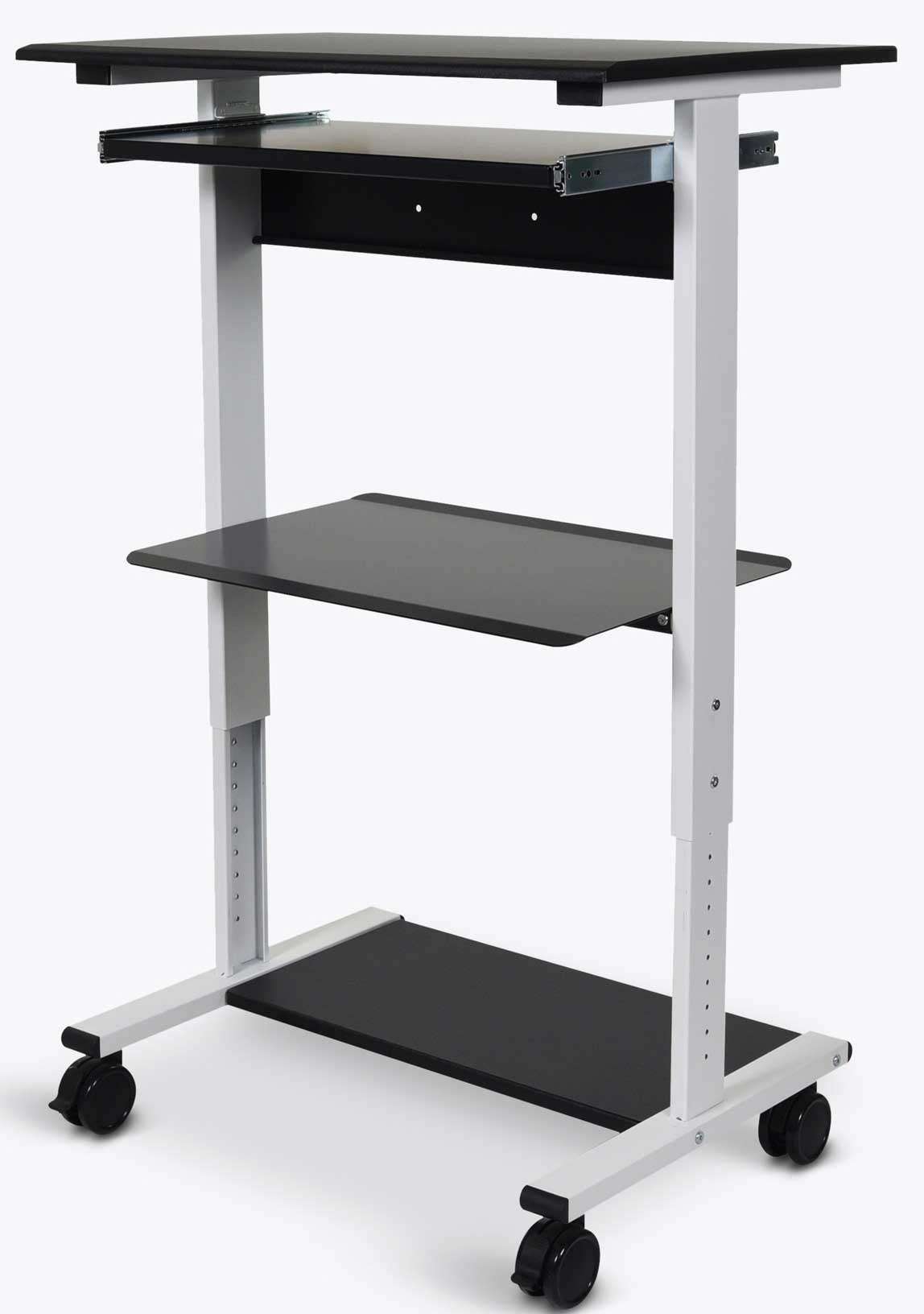 Luxor Black Three Shelf Adjustable Stand Up Workstation, 29.5 x 20 x 34.5 to 45.5 inch Height