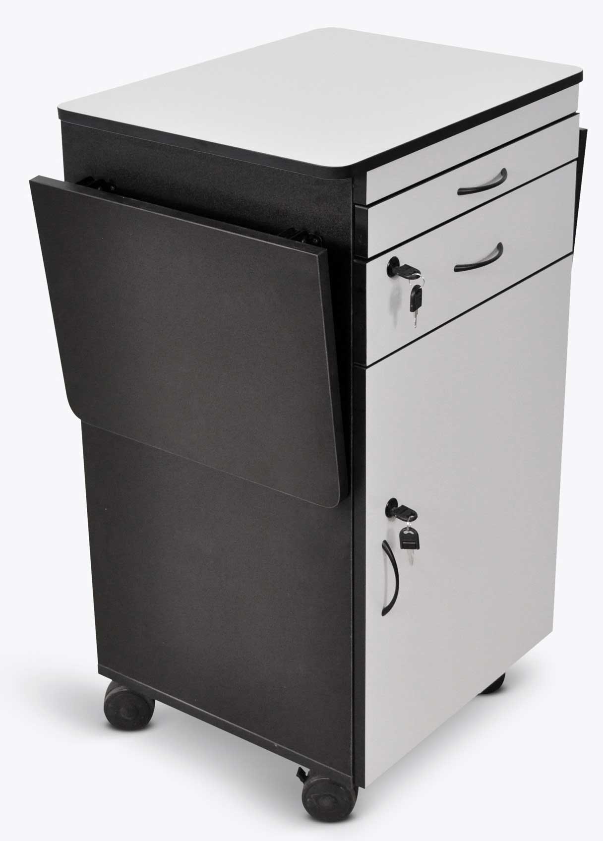 Luxor Black Mobile AV Presentation Station Cart with Locking Cabinet, 23.75 x 18.875 x 37.375 inch Height