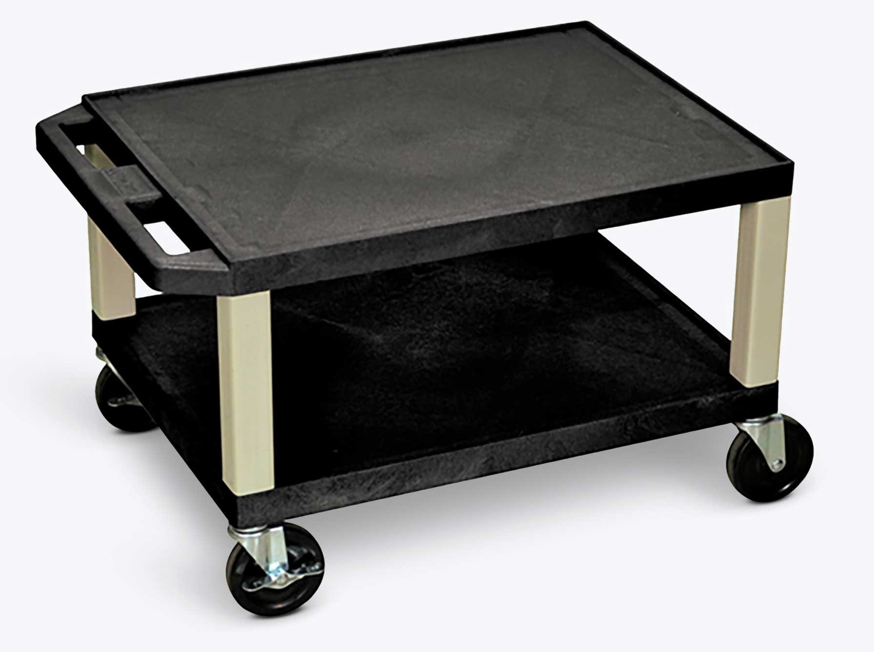 Luxor Black AV Cart with Two Shelves and Putty Legs, 24 x 18 x 16 inch Height